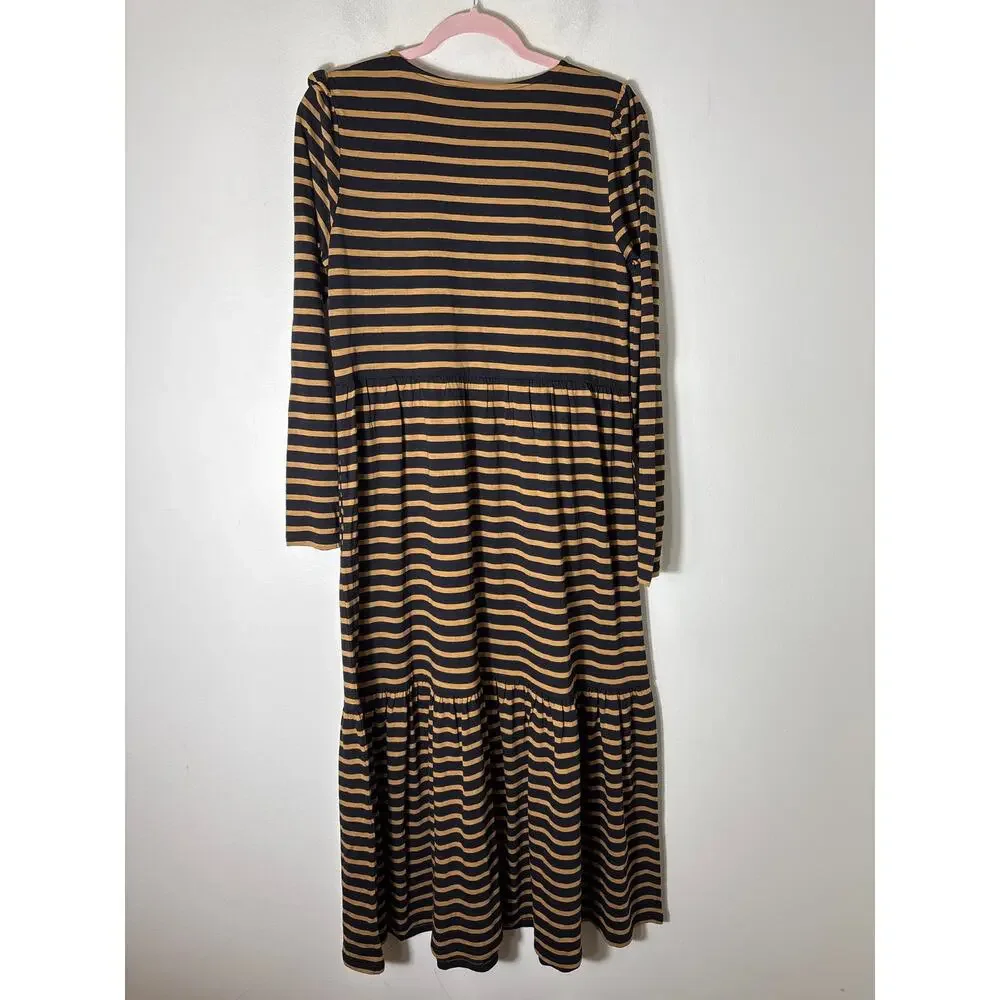 NWT Boden Black Gold Stripe Long Sleeve Tencel Maxi Dress Sz 8 - Picture 3 of 3